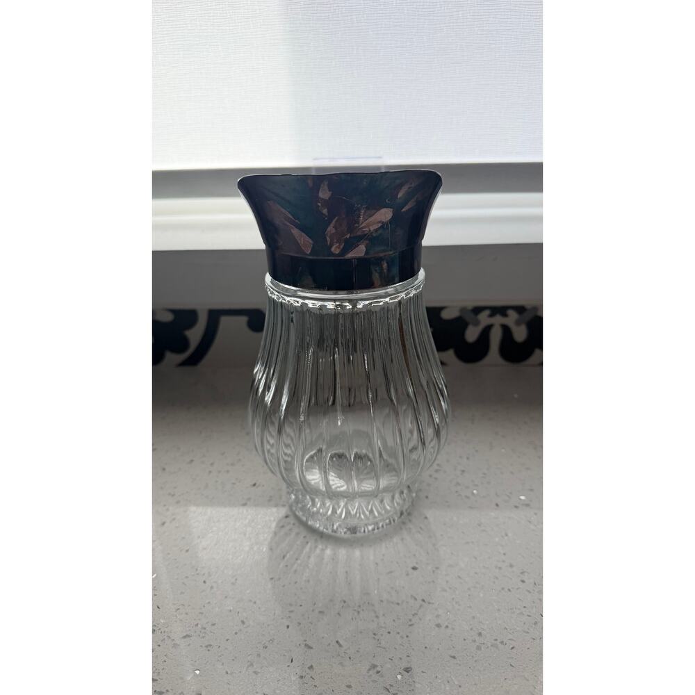 Vintage Ribbed Glass Pitcher Silver-Plated Handle, Italian Mid-Century Bar Decor - Picture 2 of 7